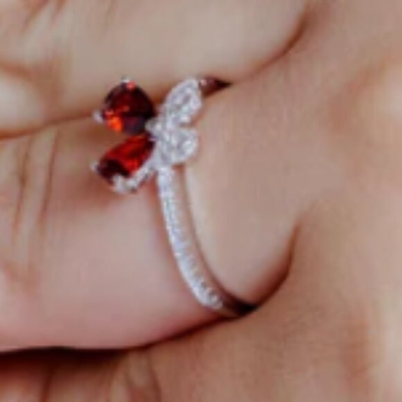 Sterling Silver 925 Rhodium Plated Red Butterfly CZ Ring - Picture 10 of 10